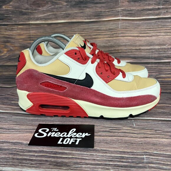 Nike Air Max 90 Leather Sesame Red Clay Women's Athletic Shoes - Picture 1 of 8